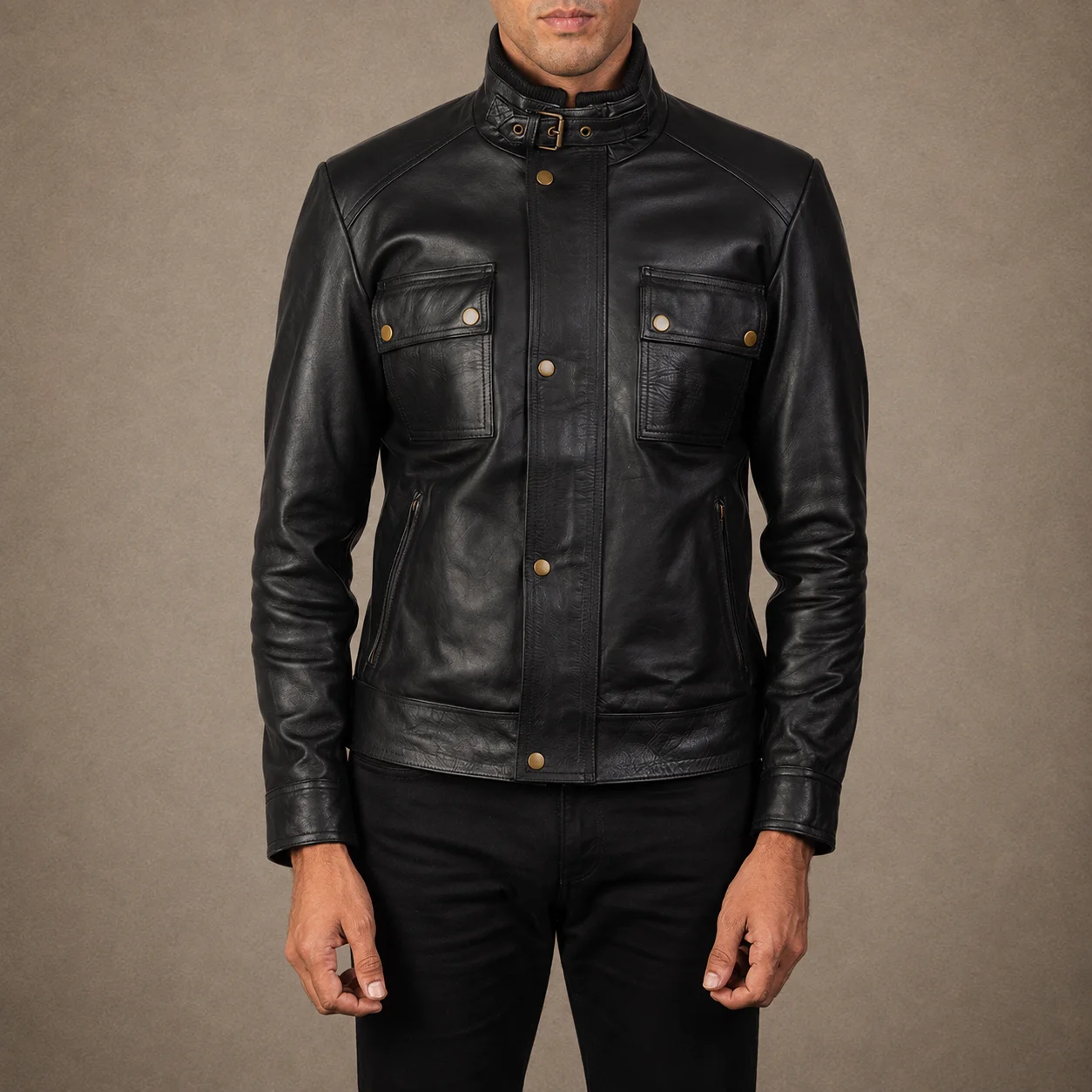 Men's Nightfall Black Genuine Leather Biker Jacket