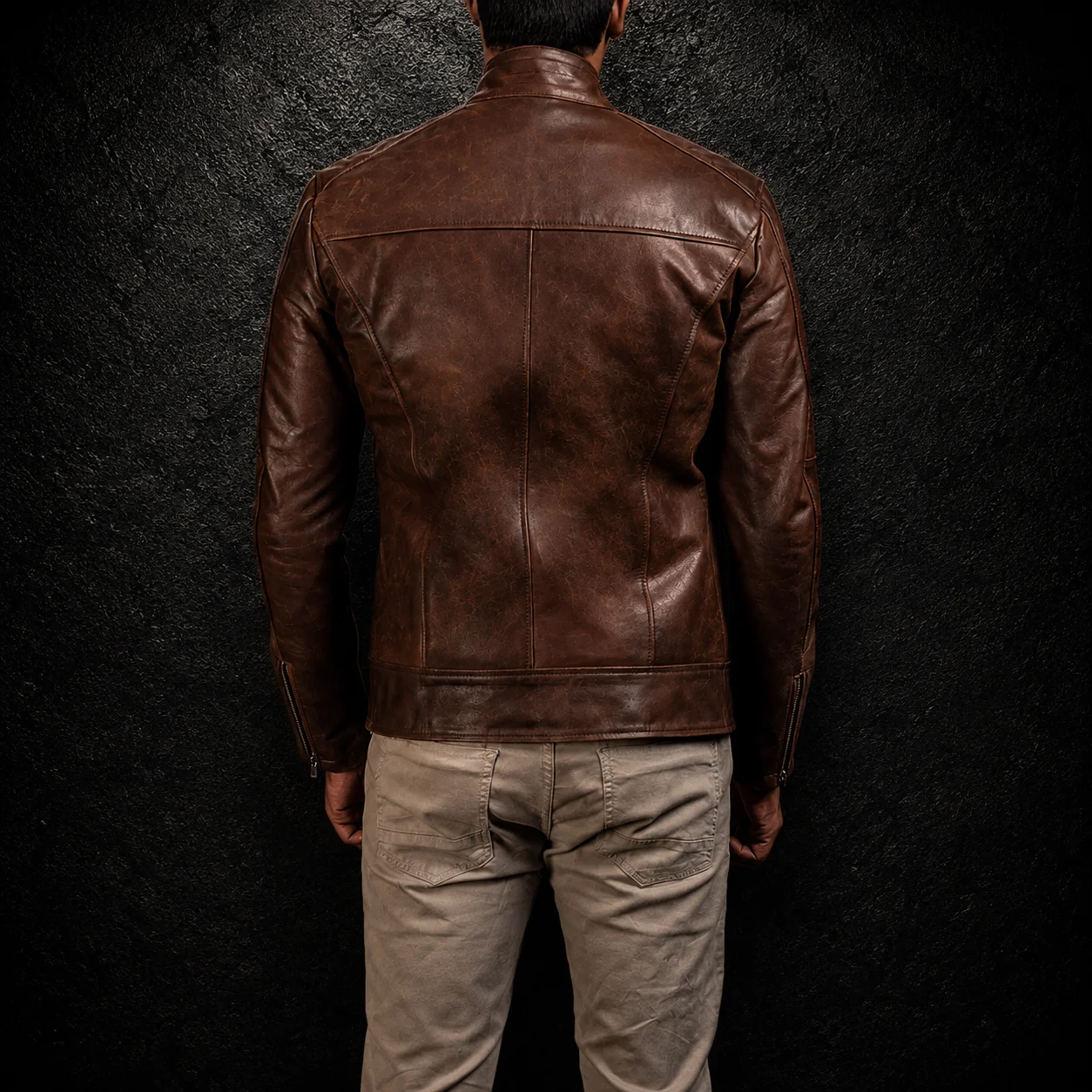 Men's Ryder Vintage Brown Leather Cafe Racer Jacket alternate