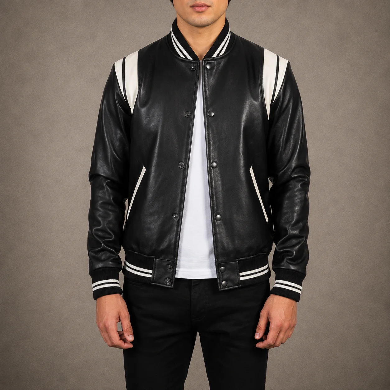 Men's Legacy Black & White Leather Varsity Jacket