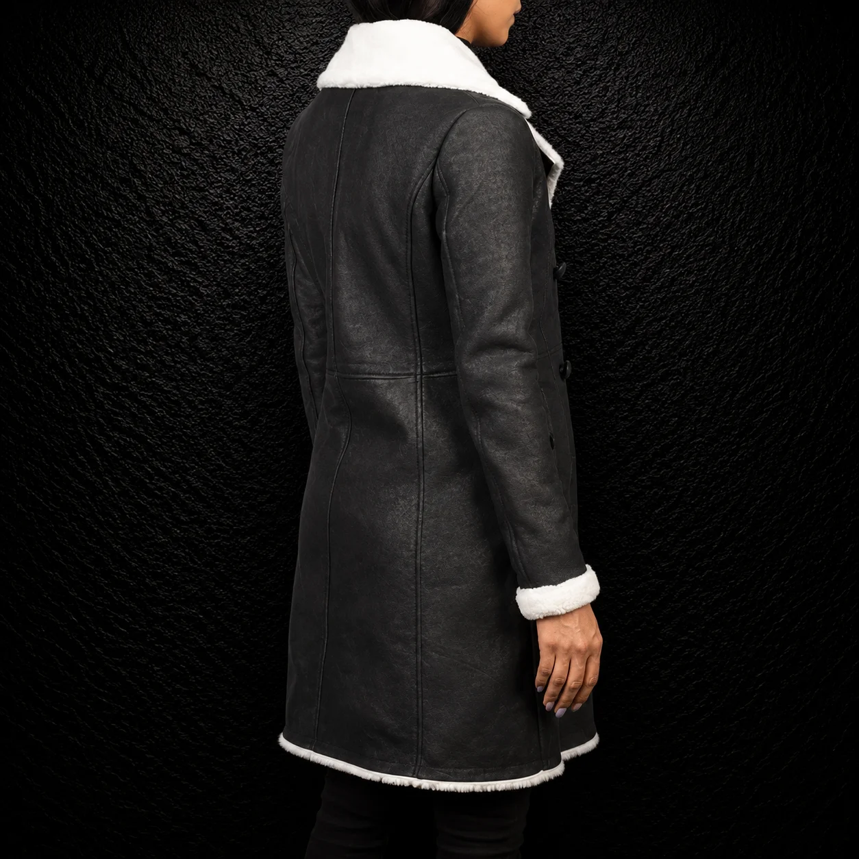 Nyra Black Double Breasted Leather Coat alternate