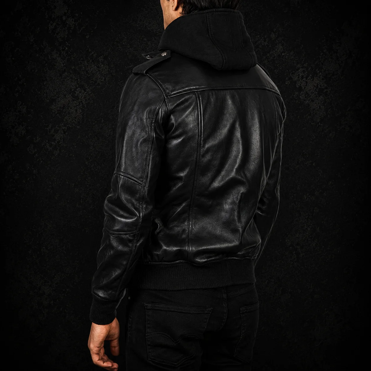 Kingston Black Hooded Leather Bomber Jacket alternate