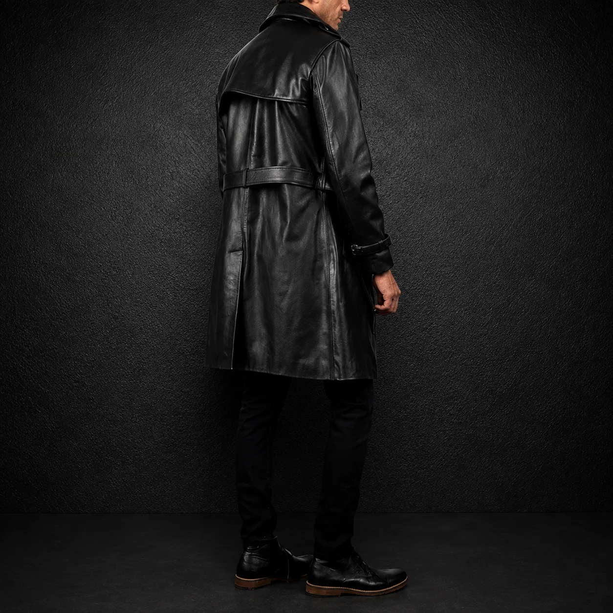 Men's Raven Black Leather Duster Coat alternate