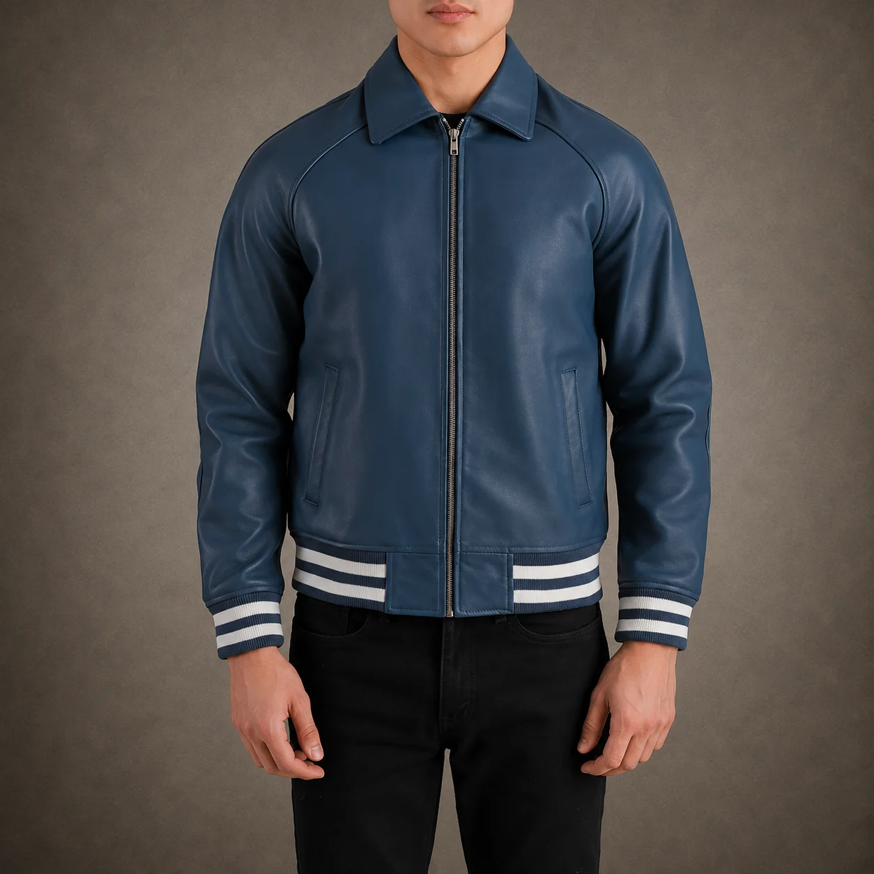 Men's Kingston Blue Leather Varsity Jacket