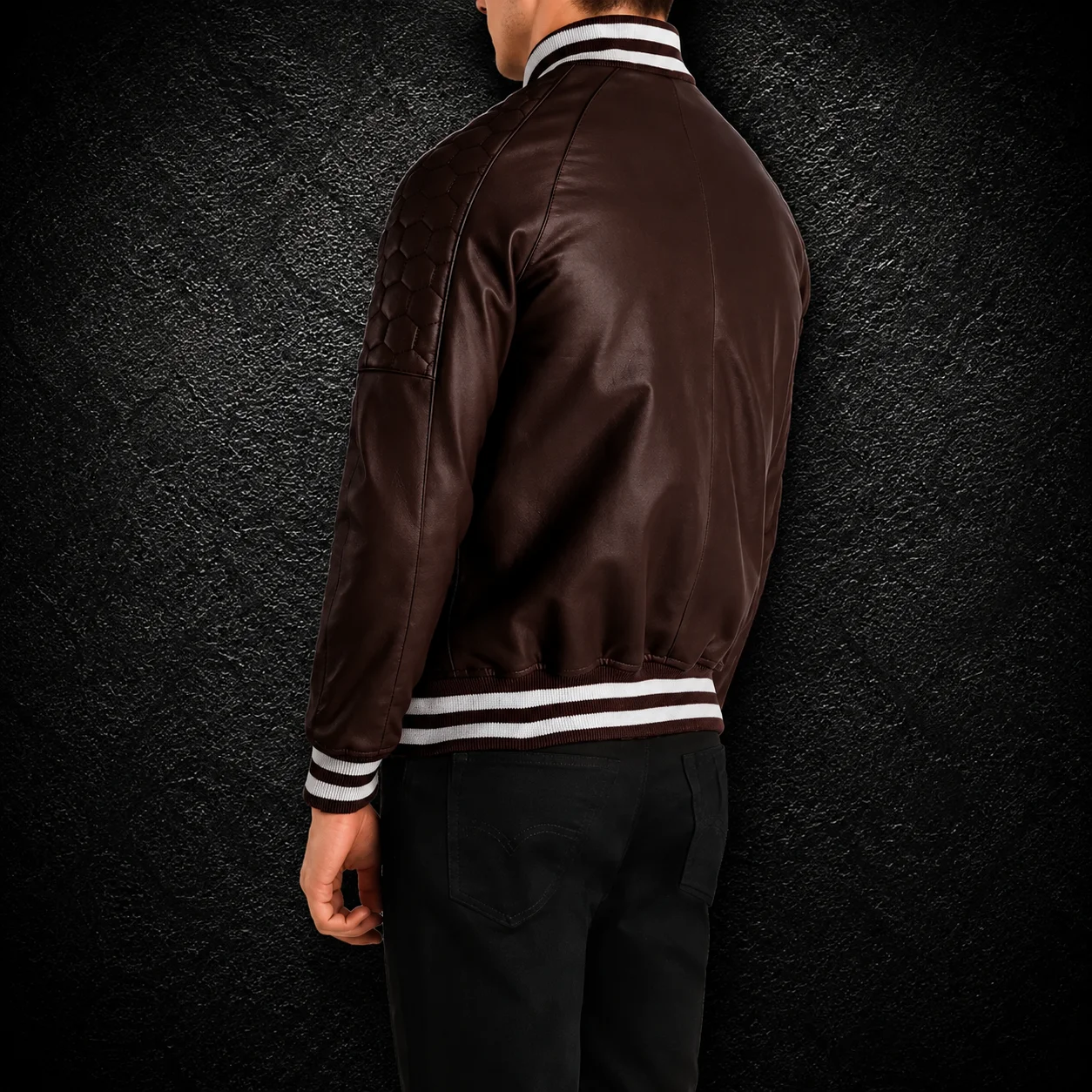 Men's Crimson Maroon Leather Varsity Jacket alternate