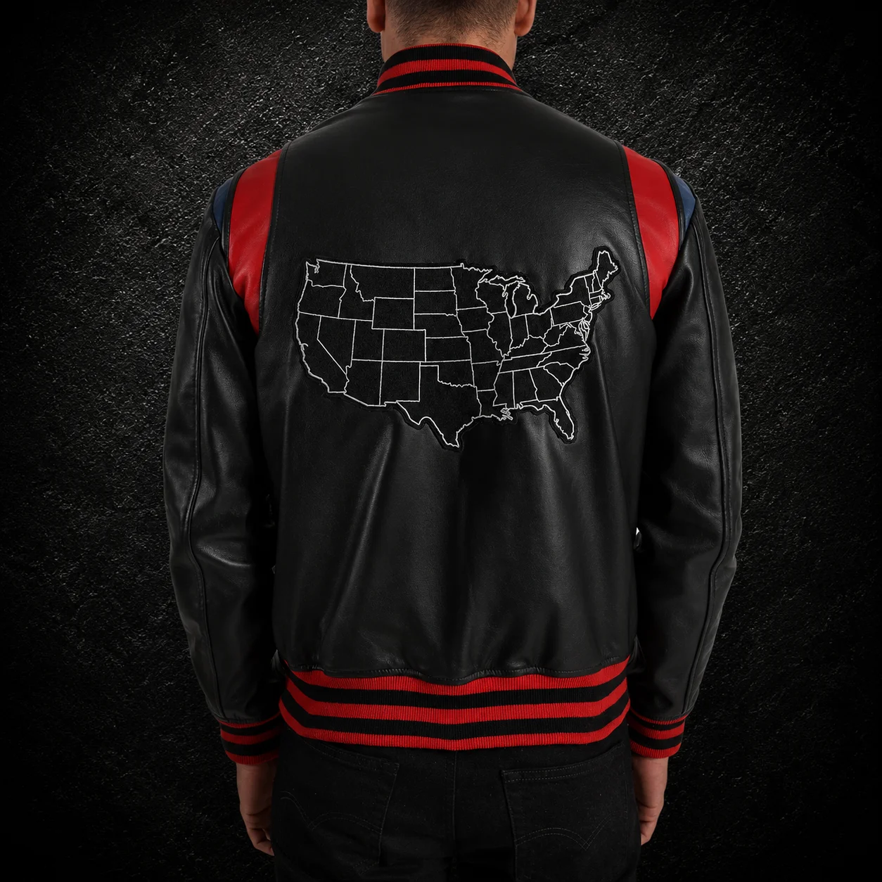 Men's American Legacy USA Black Leather Varsity Jacket alternate