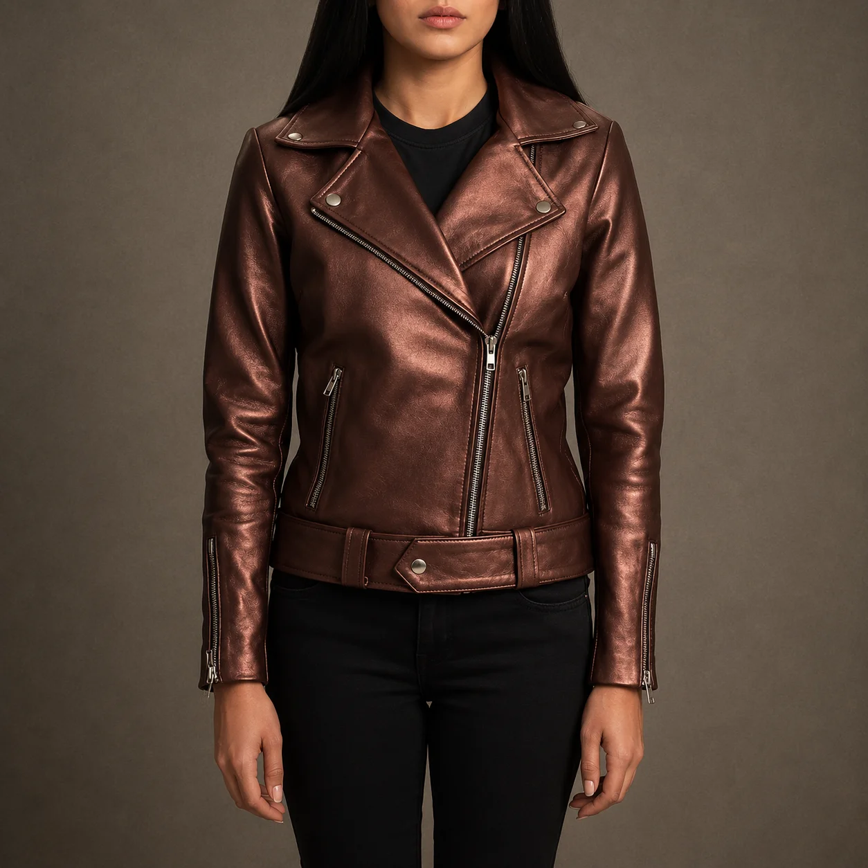 Women’s Rumy Maroon Sheepskin Leather Biker Jacket