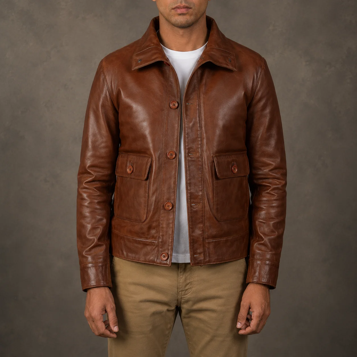 Preston Brown Leather Bomber Jacket