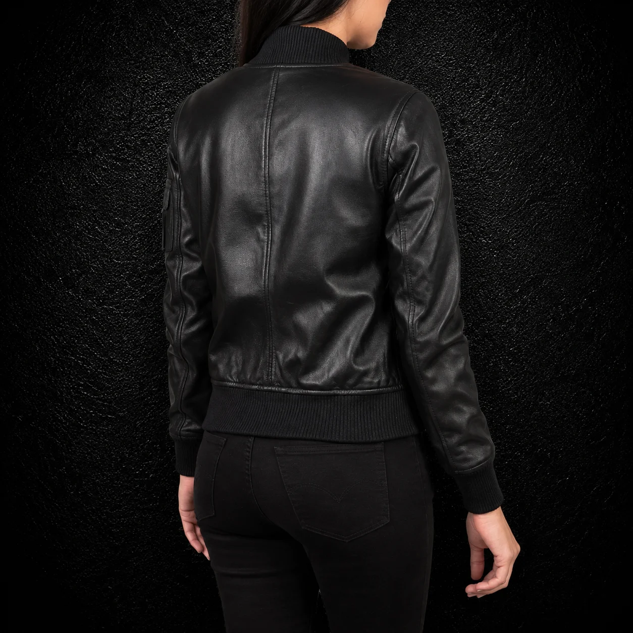 Women’s Ava MA-1 Black Leather Bomber Jacket alternate