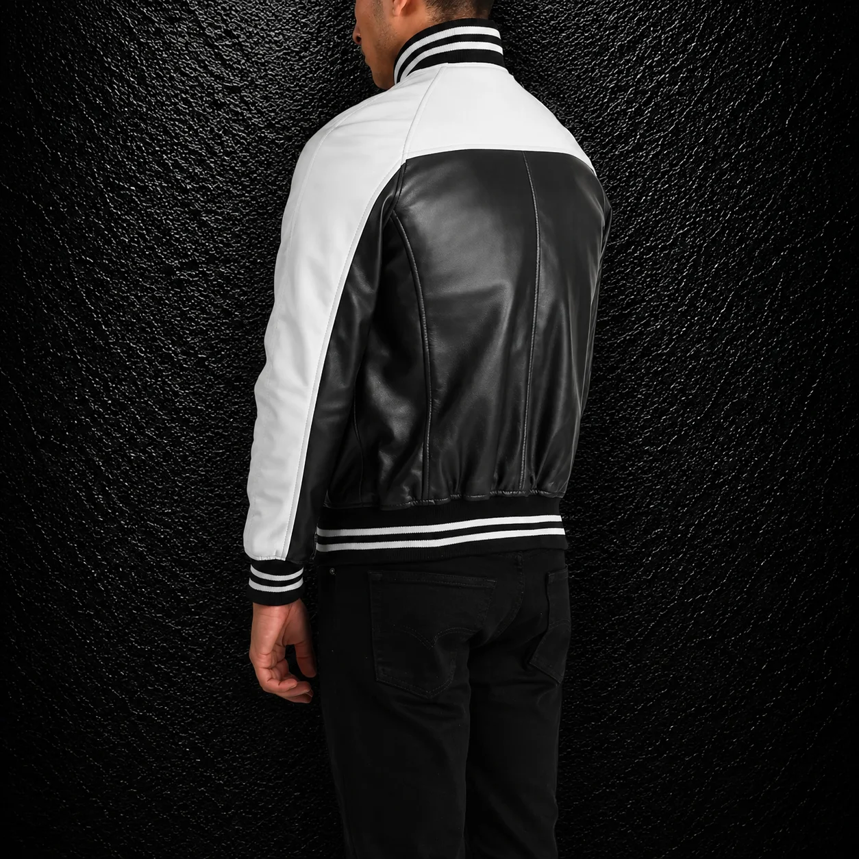 Men's Vanguard Black & White Leather Varsity Jacket alternate