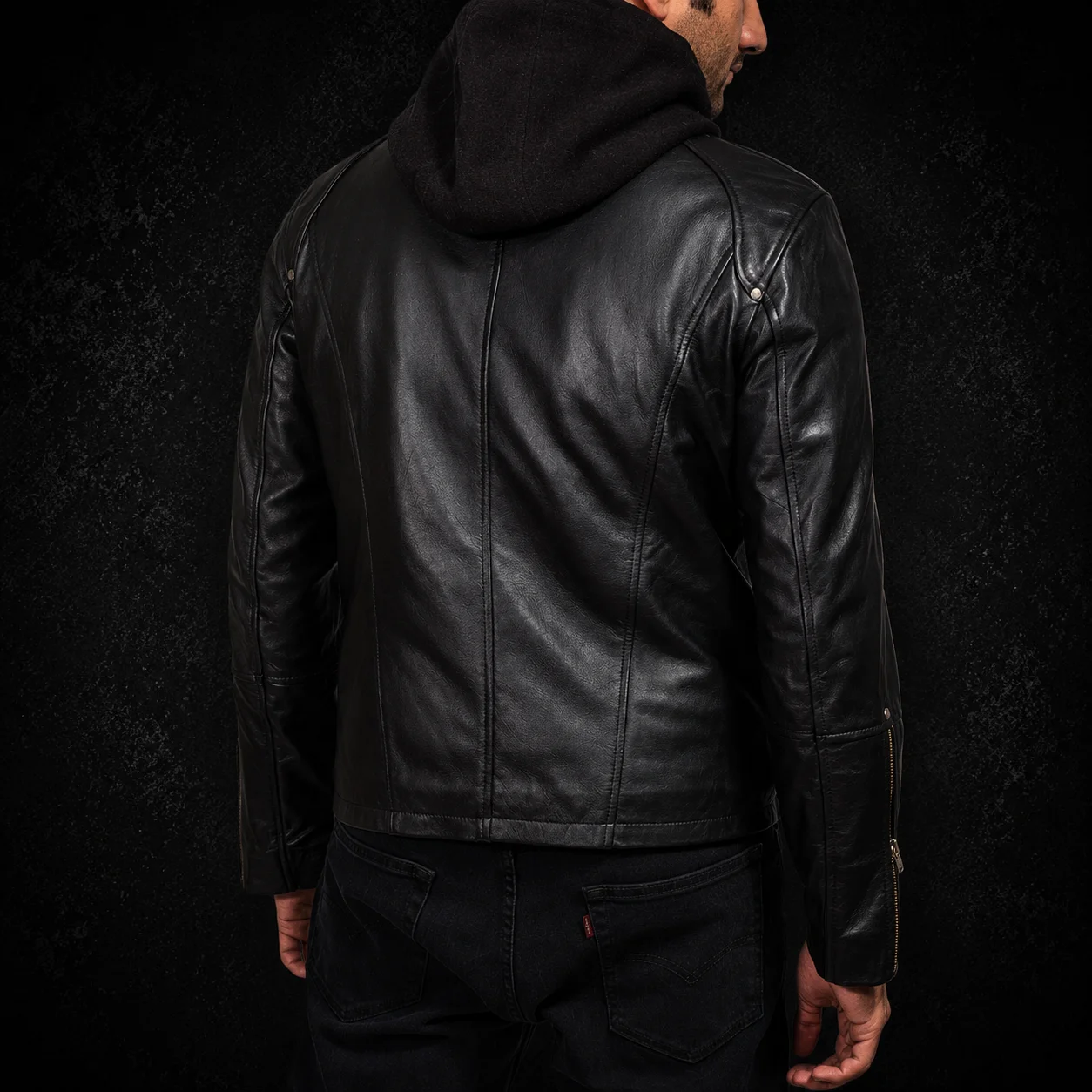 Harper Black Hooded Leather Jacket alternate