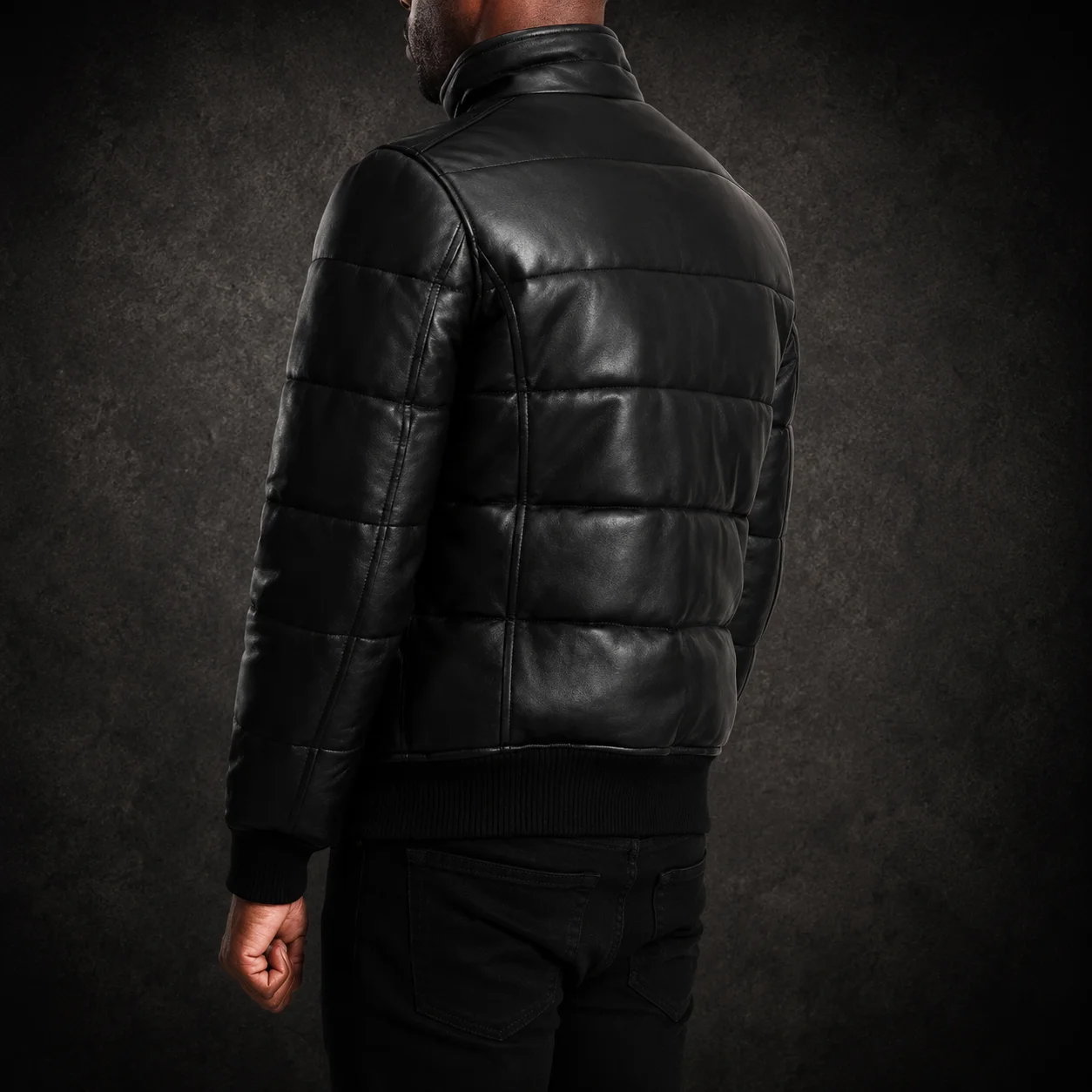 Emerson Black Leather Puffer Bomber Jacket alternate