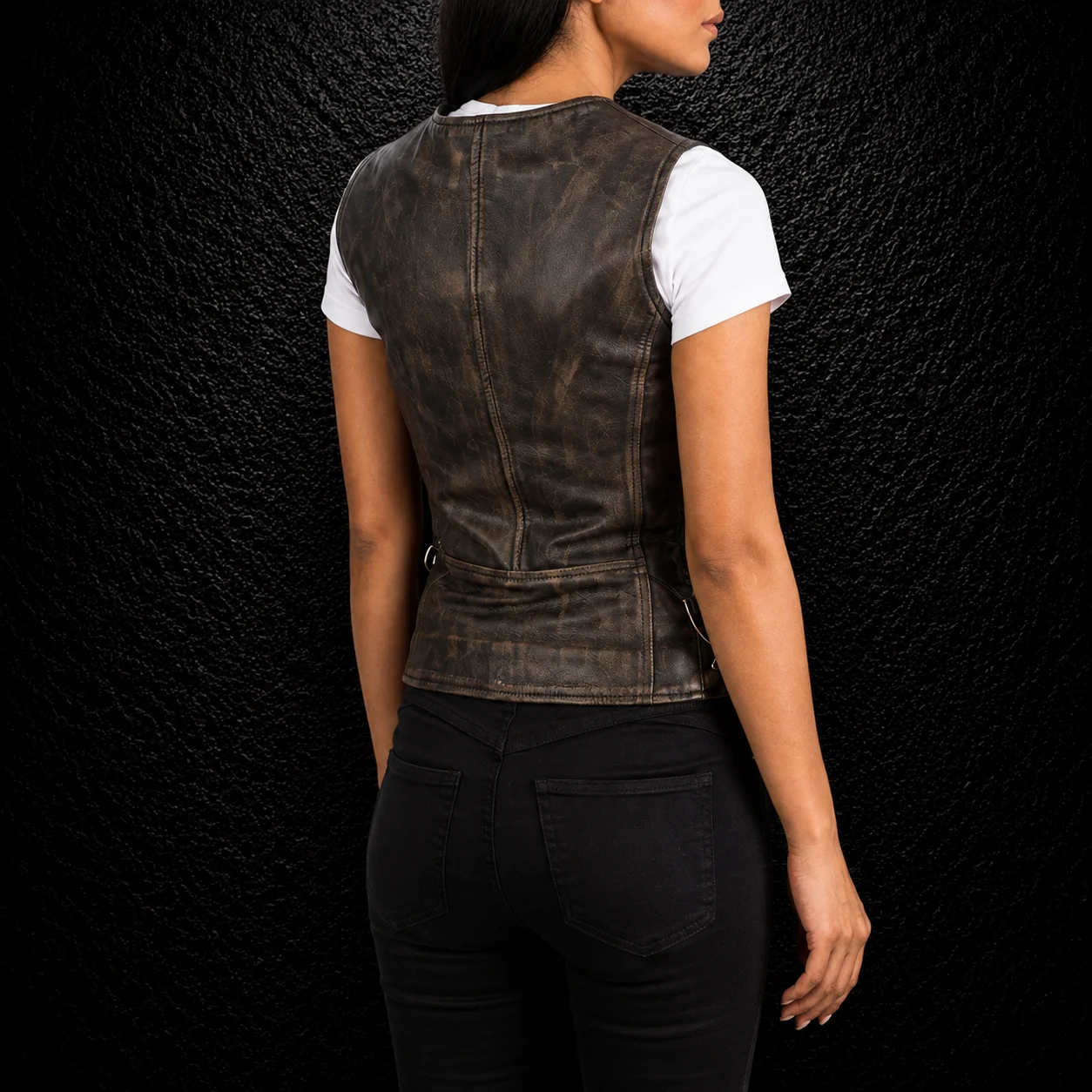 Women’s Vanda Distressed Brown Leather Biker Vest alternate