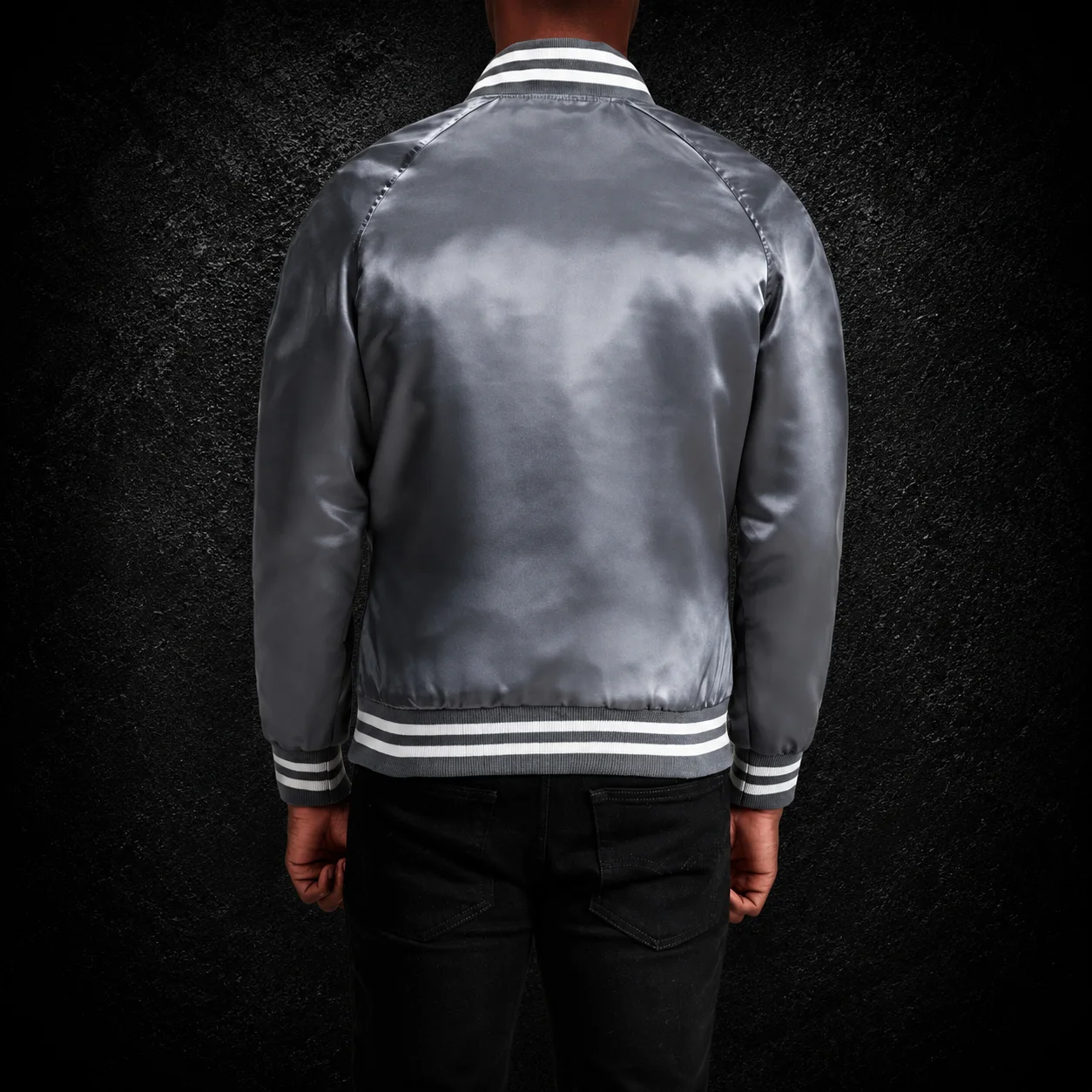 Men's Slate Grey Satin Varsity Jacket alternate