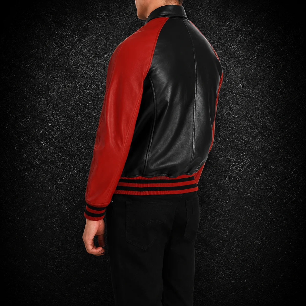 Men's Kingston Black & Red Leather Varsity Jacket alternate