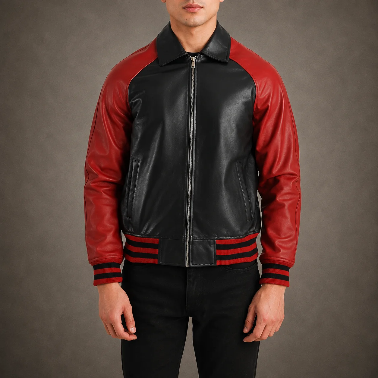 Men's Kingston Black & Red Leather Varsity Jacket