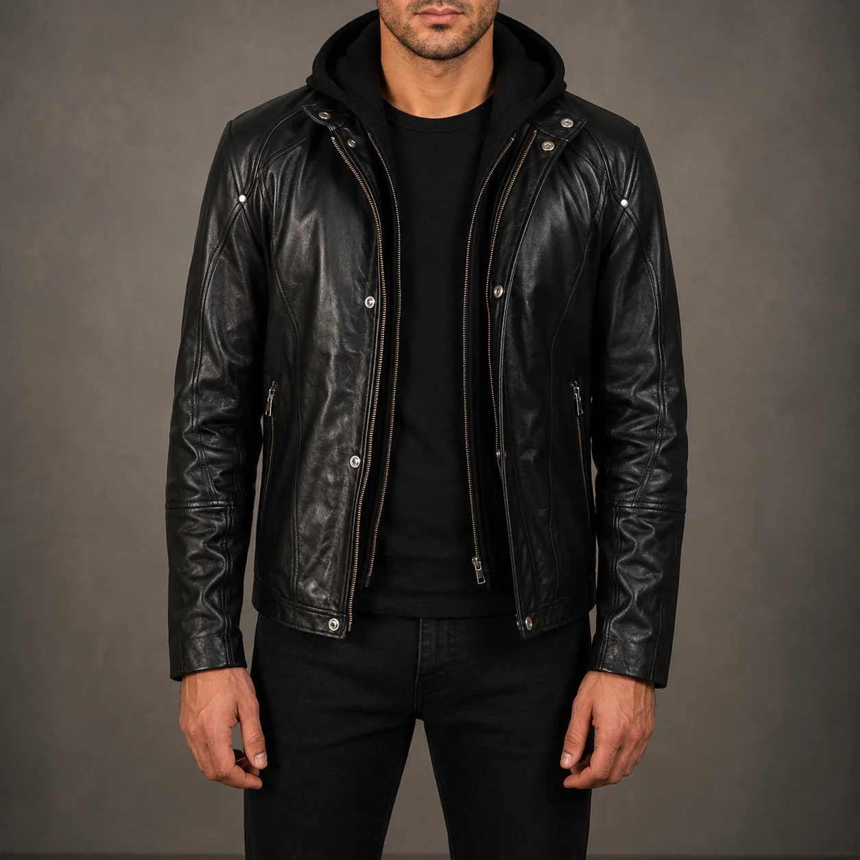 Harper Black Hooded Leather Jacket