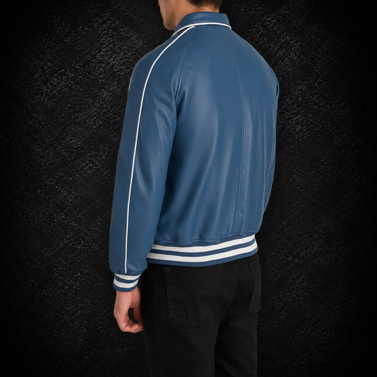 Men's Heritage Blue Leather Varsity Jacket alternate