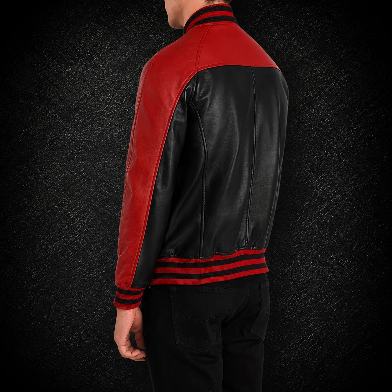 Men's Maverick Black & Red Leather Varsity Jacket alternate