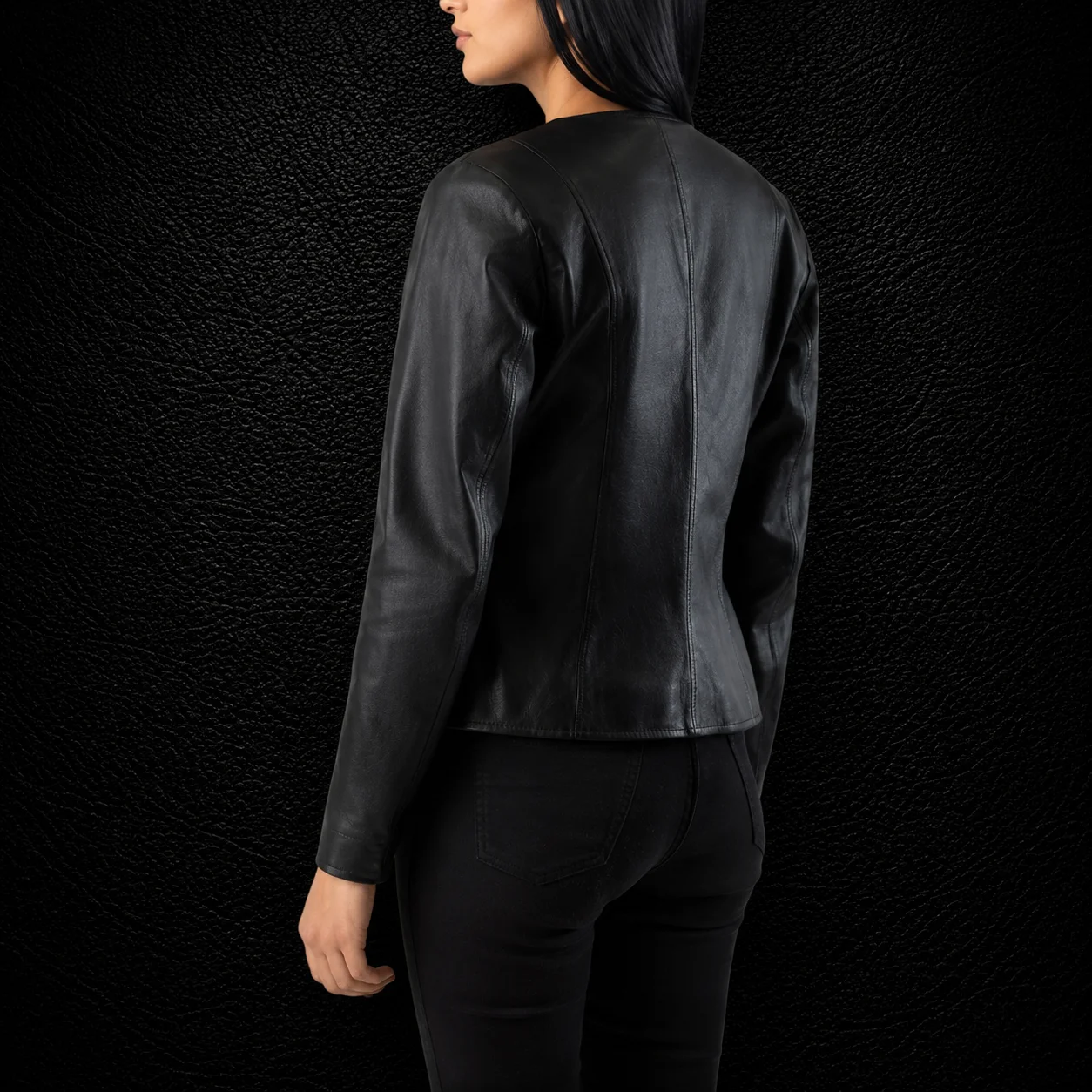 Arden Black Collarless Leather Jacket alternate