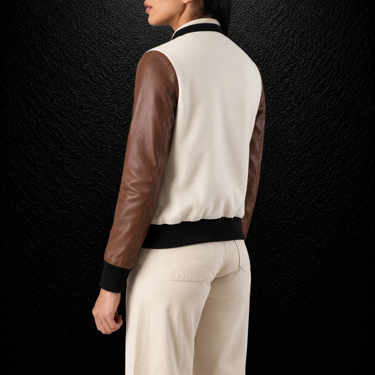 Women's Elowen White and Brown Hybrid Varsity Jacket alternate
