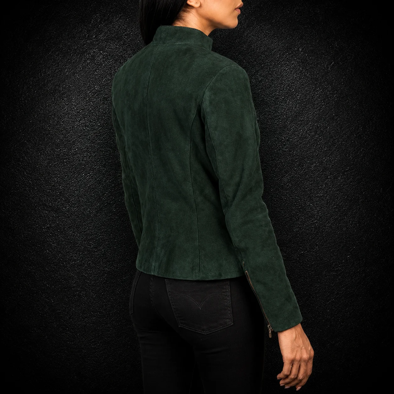 Women’s Rumella Green Suede Biker Jacket alternate