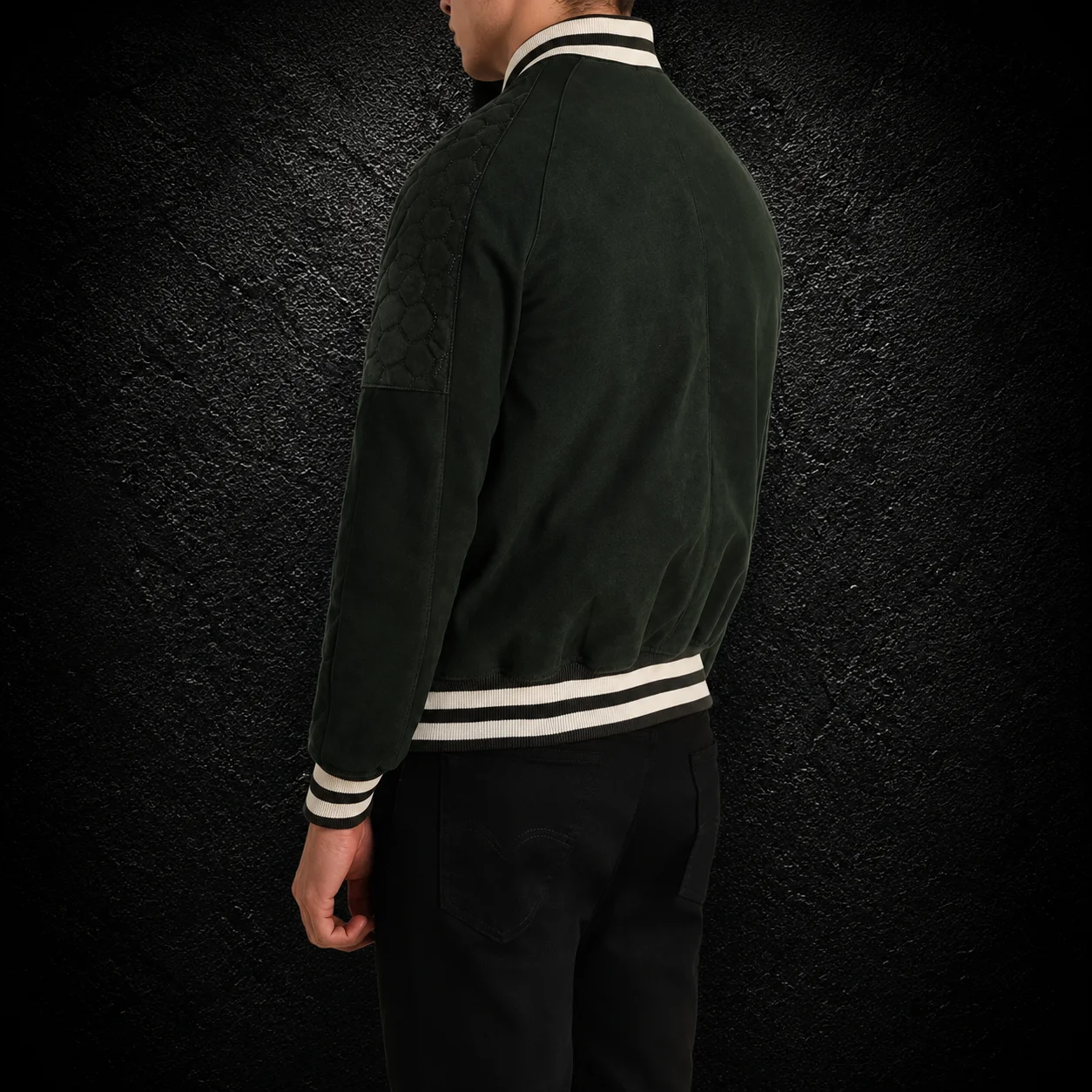 Men's Forest Green Suede Varsity Jacket alternate