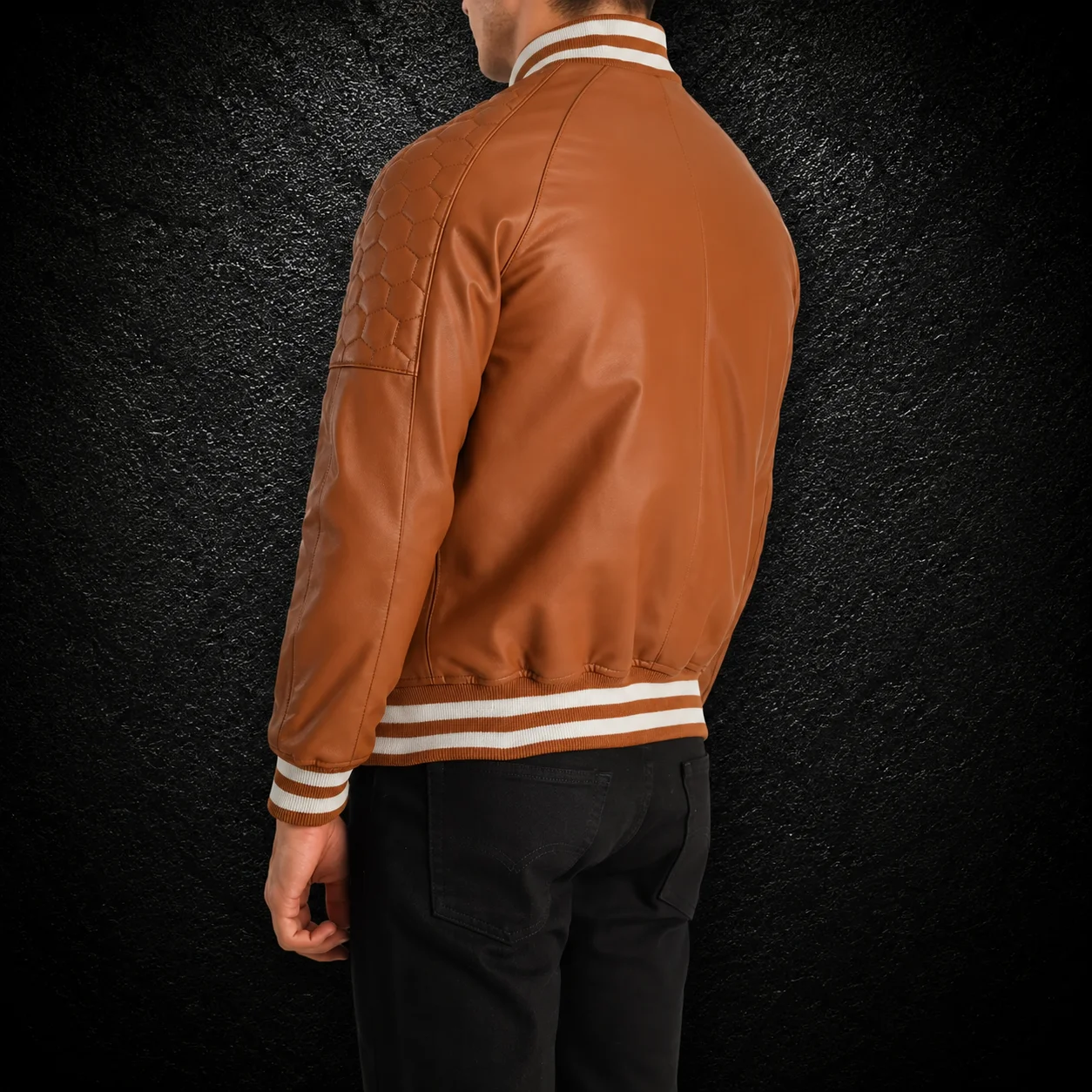Men's Canyon Tan Brown Leather Varsity Jacket alternate
