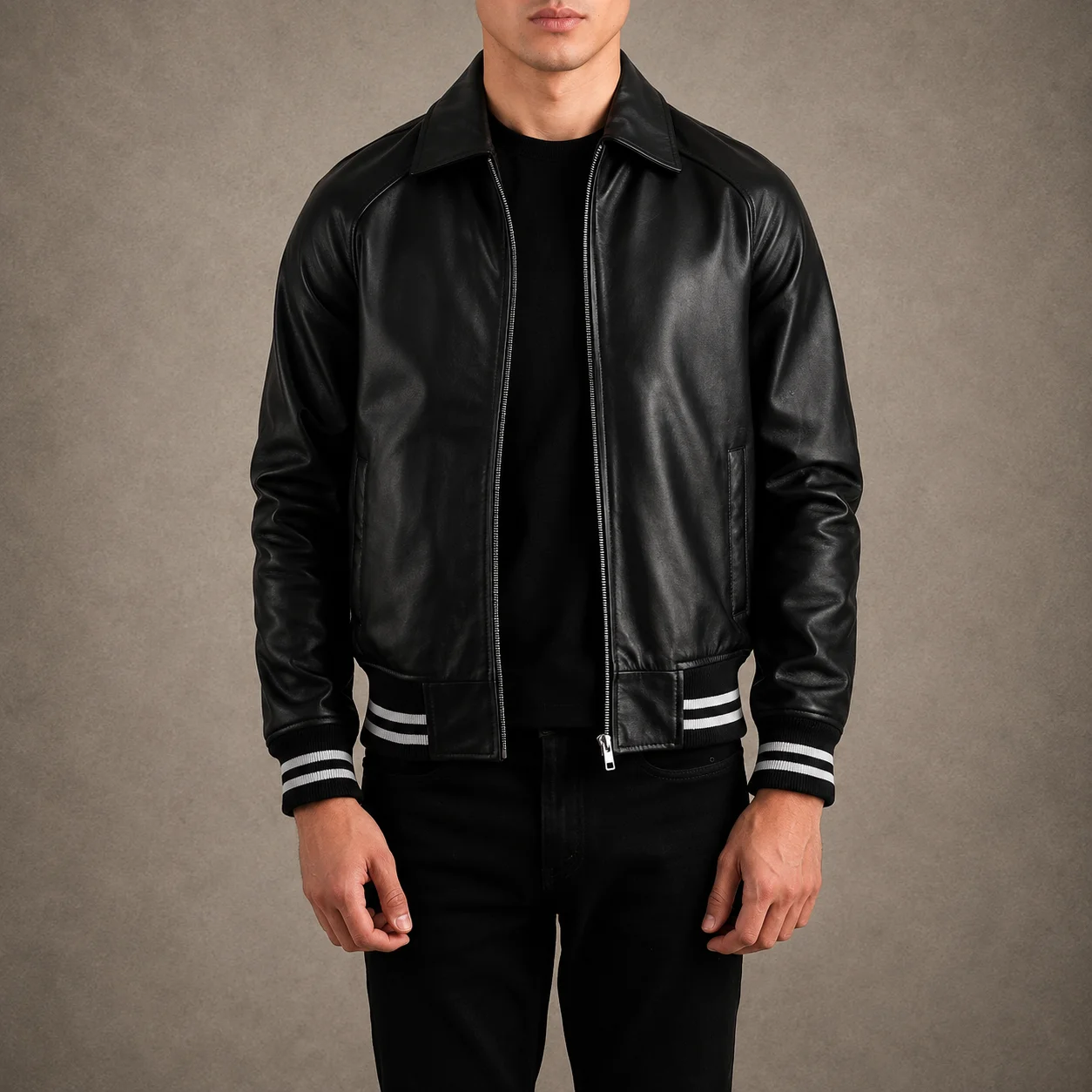 Men's Kingston Black Leather Varsity Jacket
