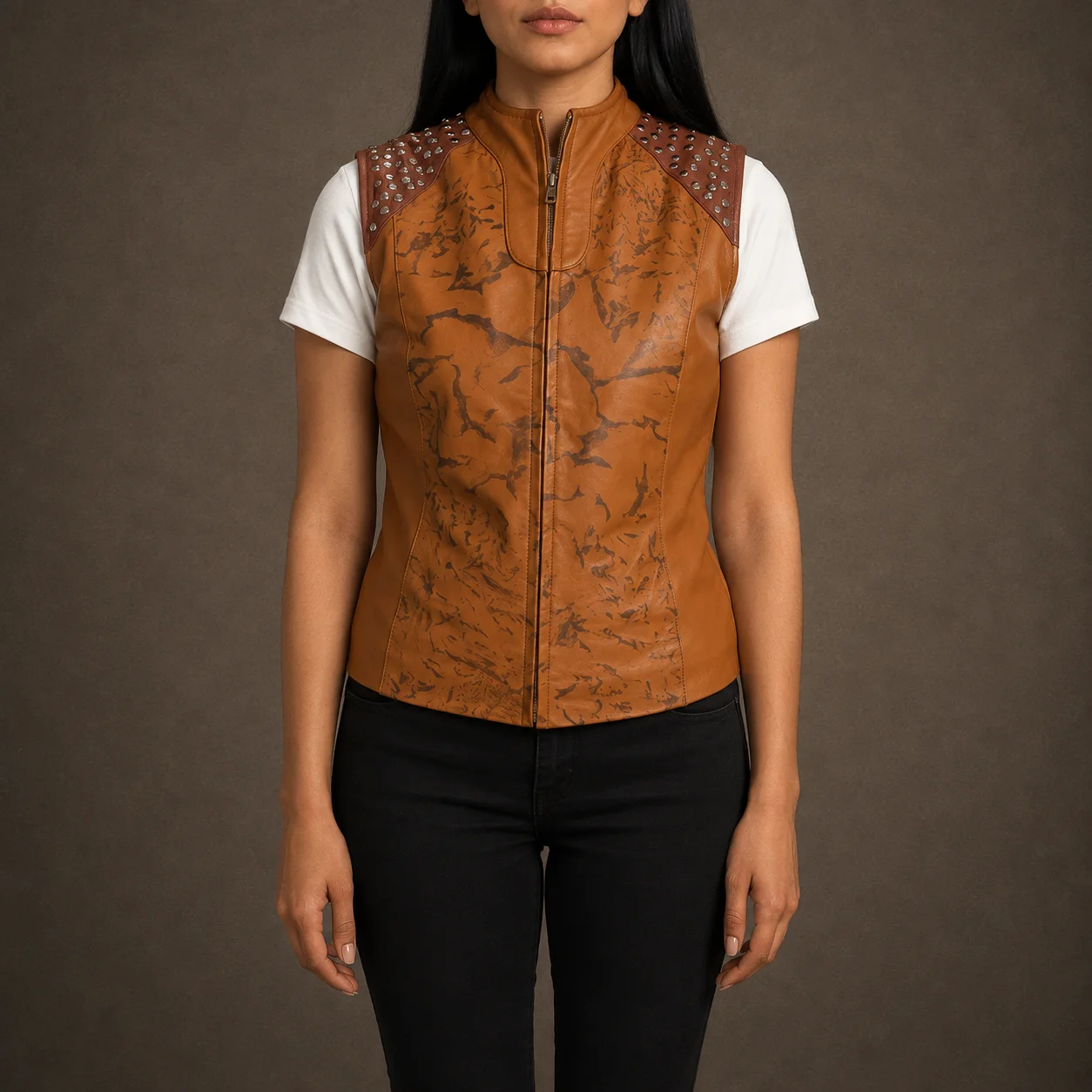 Women’s Westina Tan Dip-Dye Leather Vest