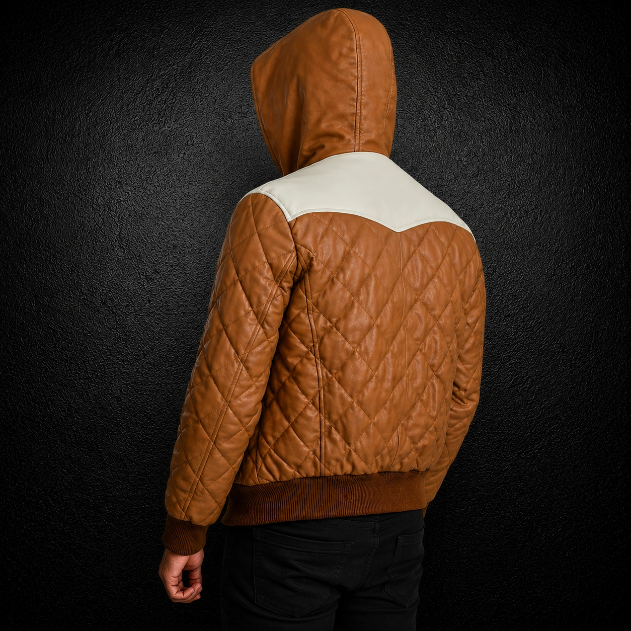 Men's Sandstone Tan Hooded Leather Puffer Bomber Jacket alternate