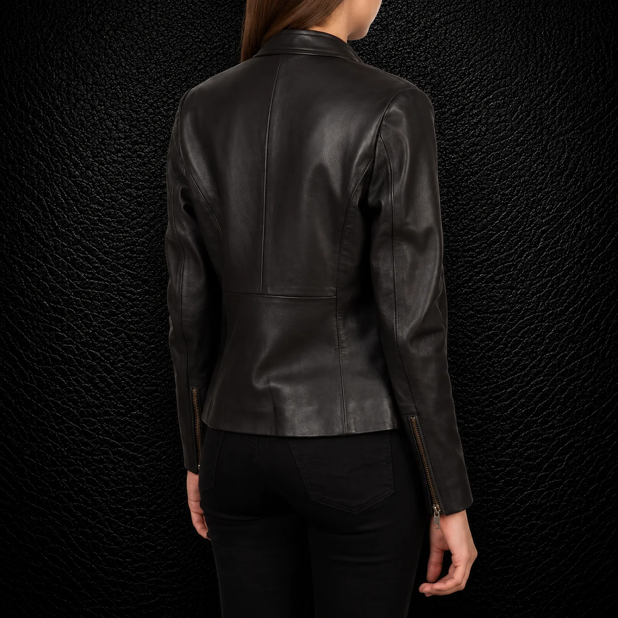 Elara Brown Leather Biker Jacket alternate