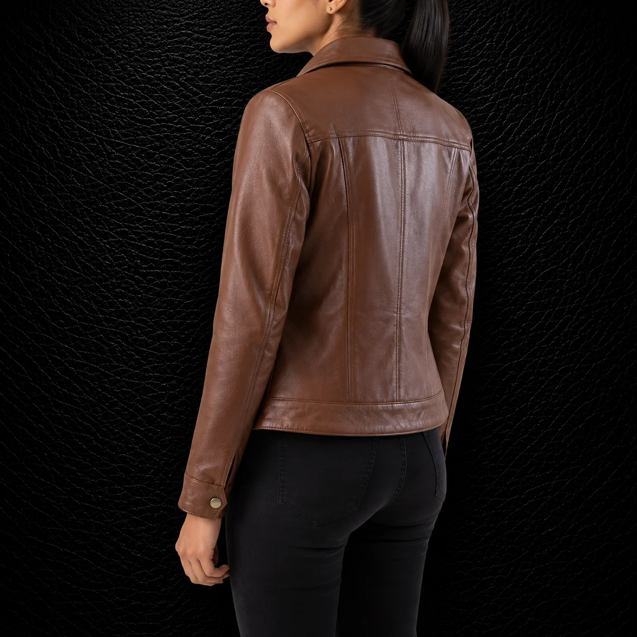 Brielle Brown Classic Collar Leather Jacket alternate