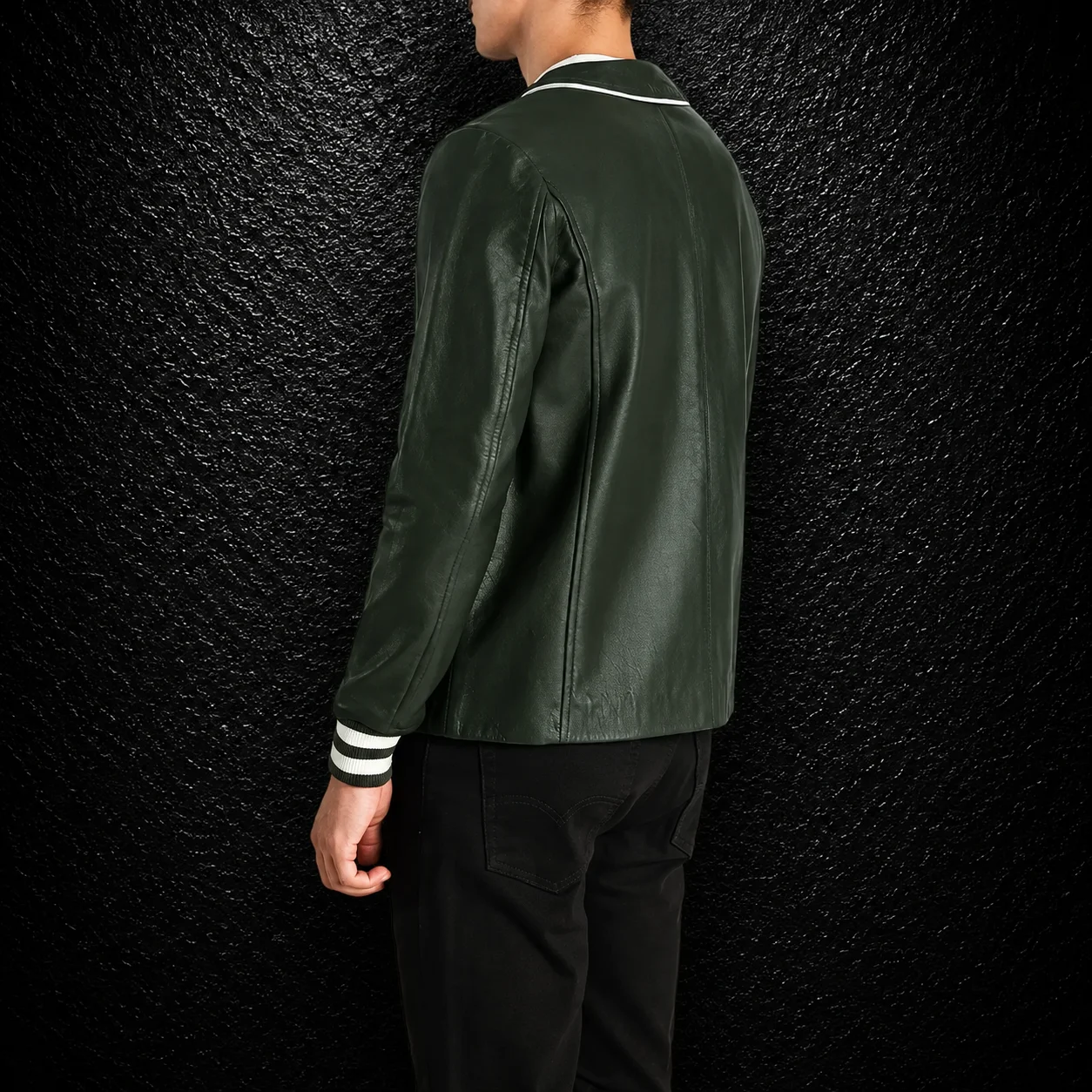Men's Forest Green Leather Varsity Jacket alternate