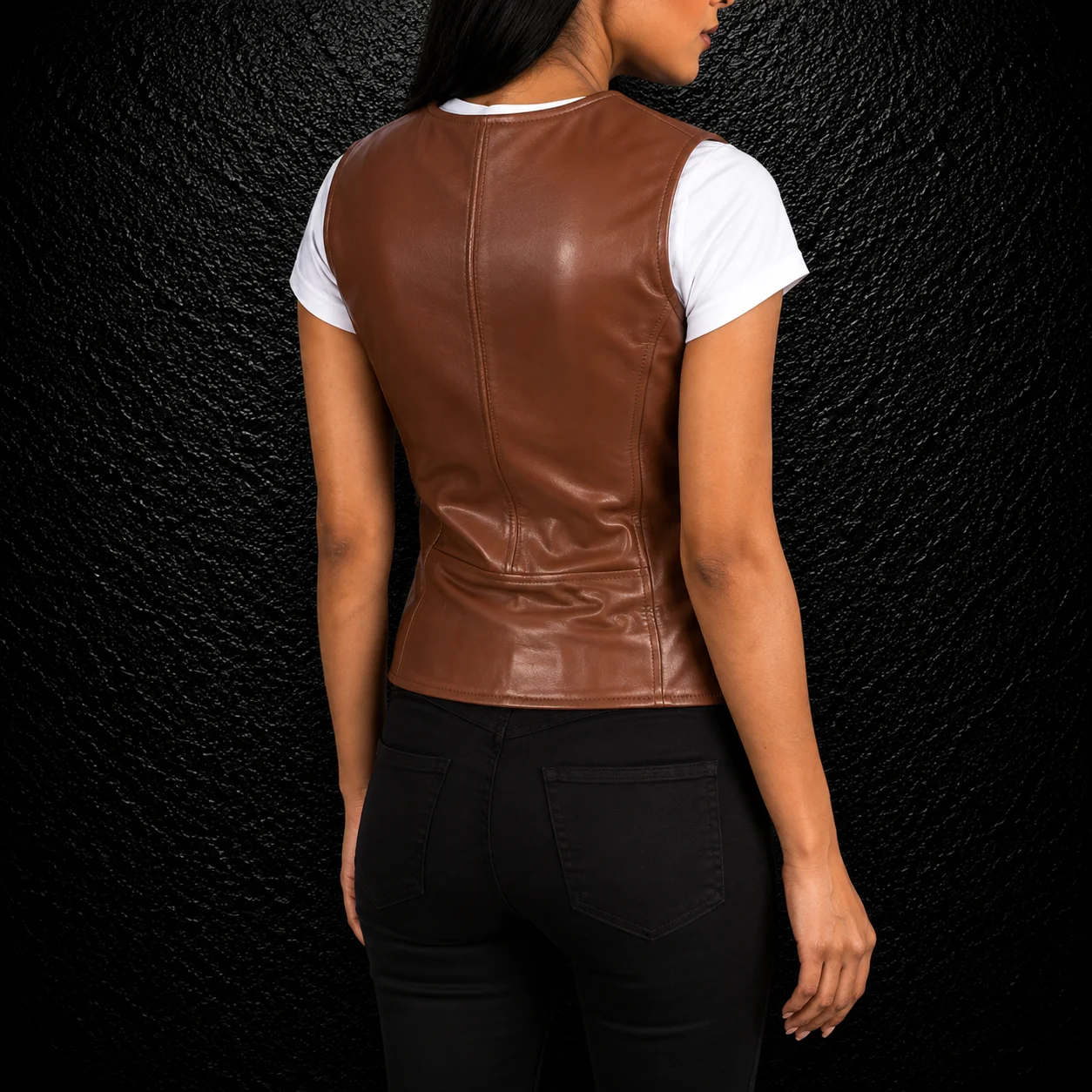 Women’s Vanda Brown Leather Biker Vest alternate