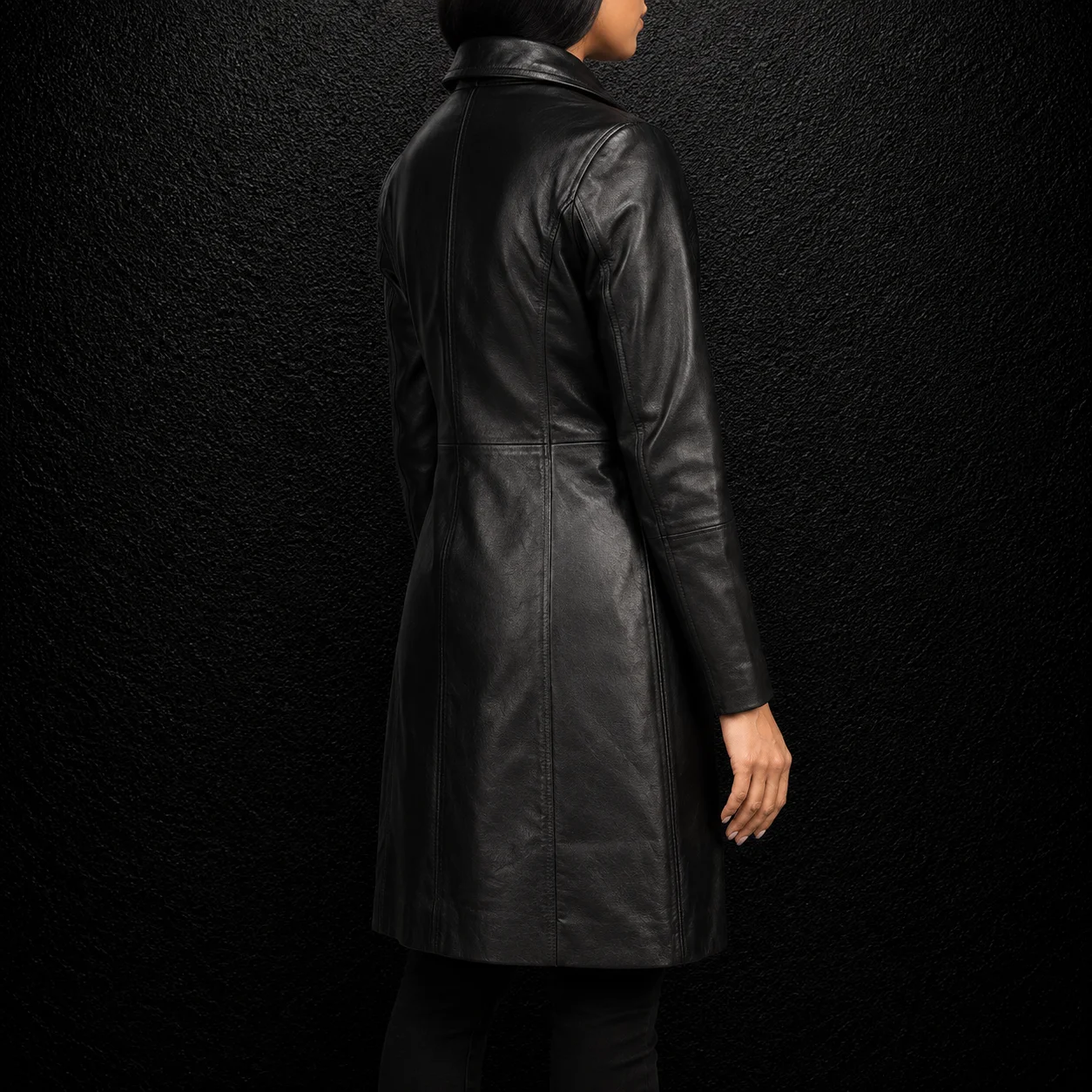 Aveline Black Single-Breasted Leather Coat alternate