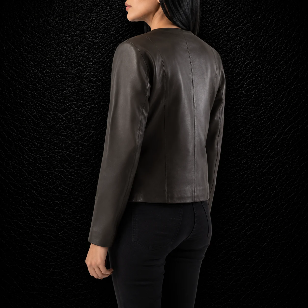 Celine Brown Collarless Leather Jacket alternate