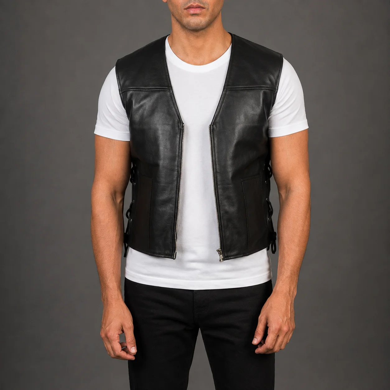 Hayes Black Leather Vest