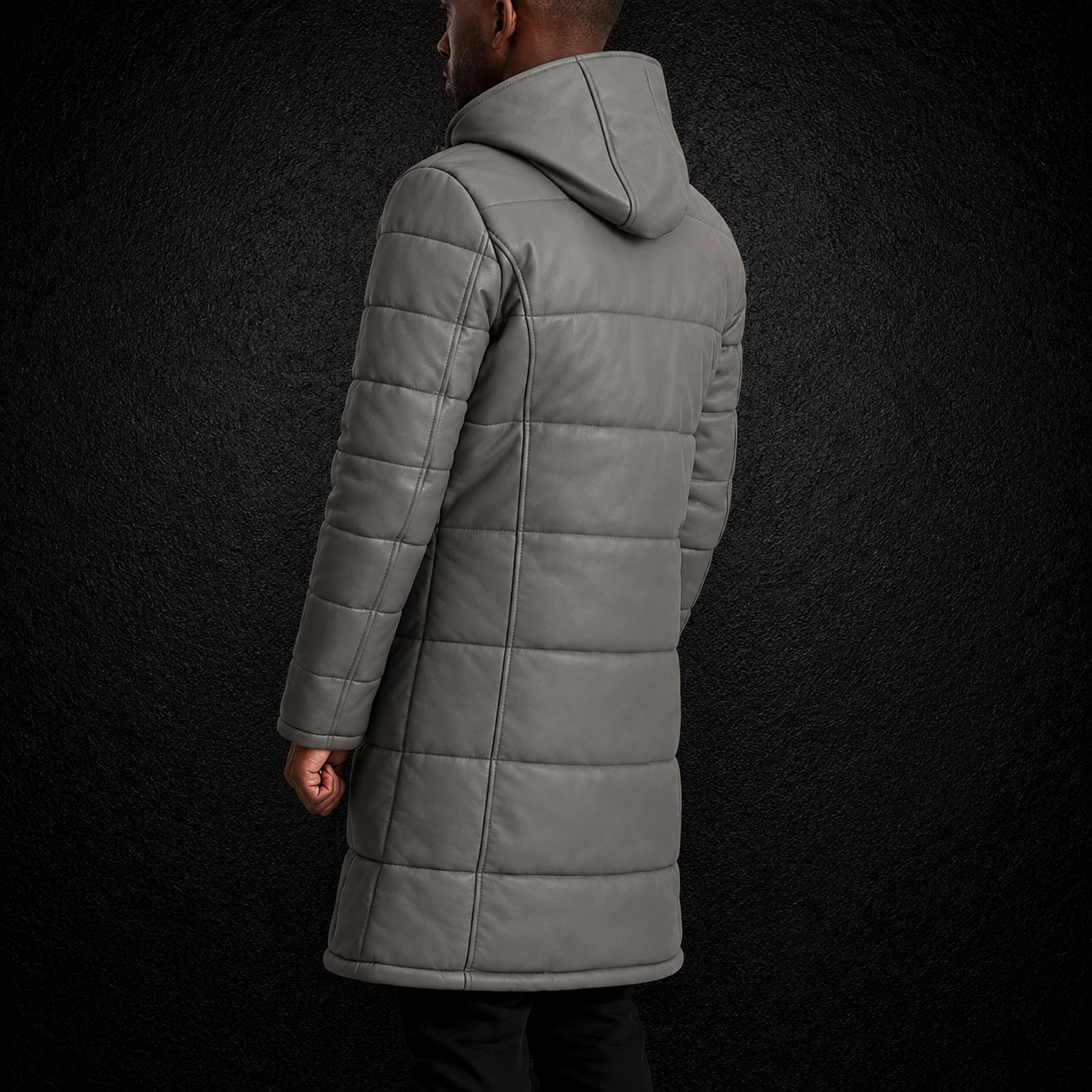 Men's Sterling Grey Hooded Leather Puffer Coat alternate