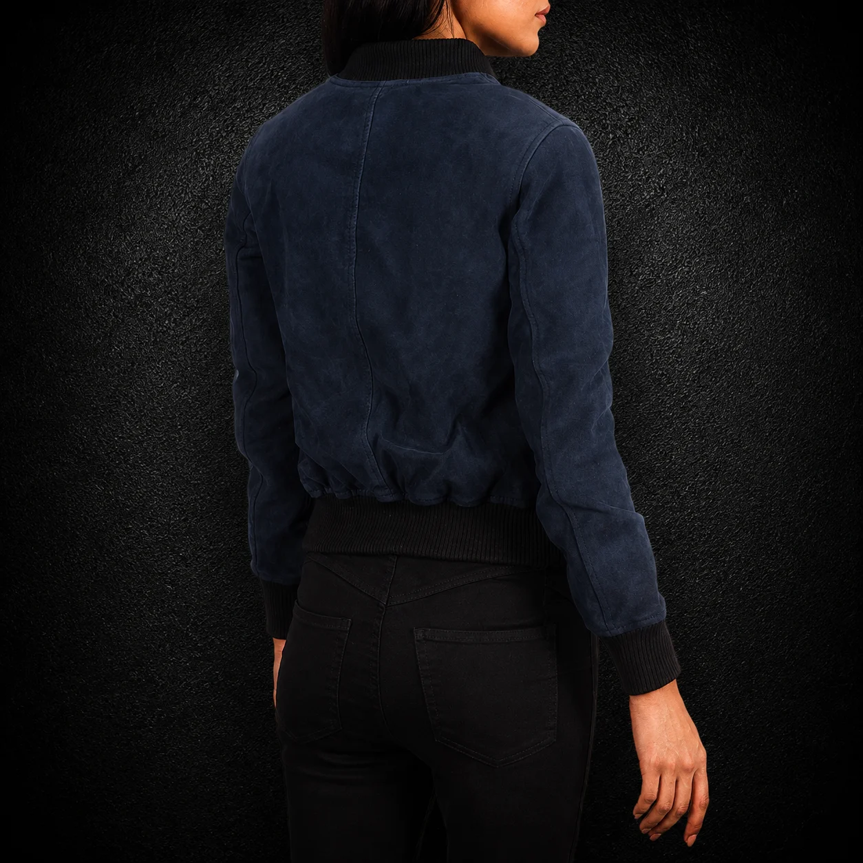 Women’s Ava MA-1 Blue Suede Bomber Jacket alternate