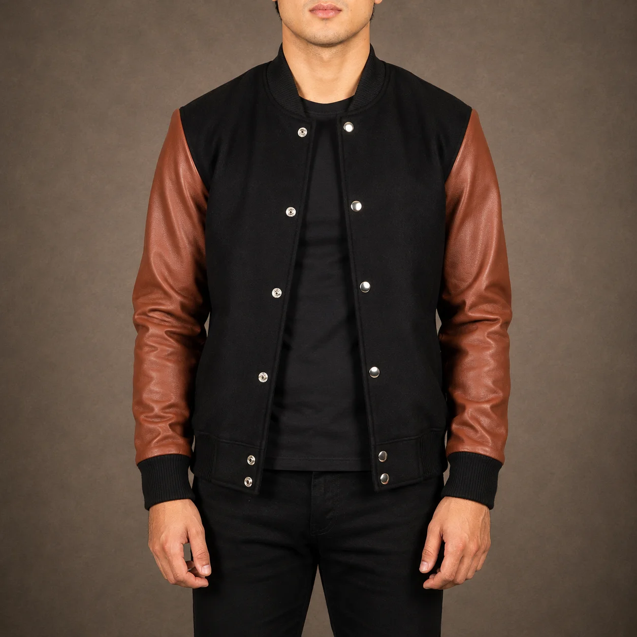 Men's Marlow Brown and Black Hybrid Varsity Jacket