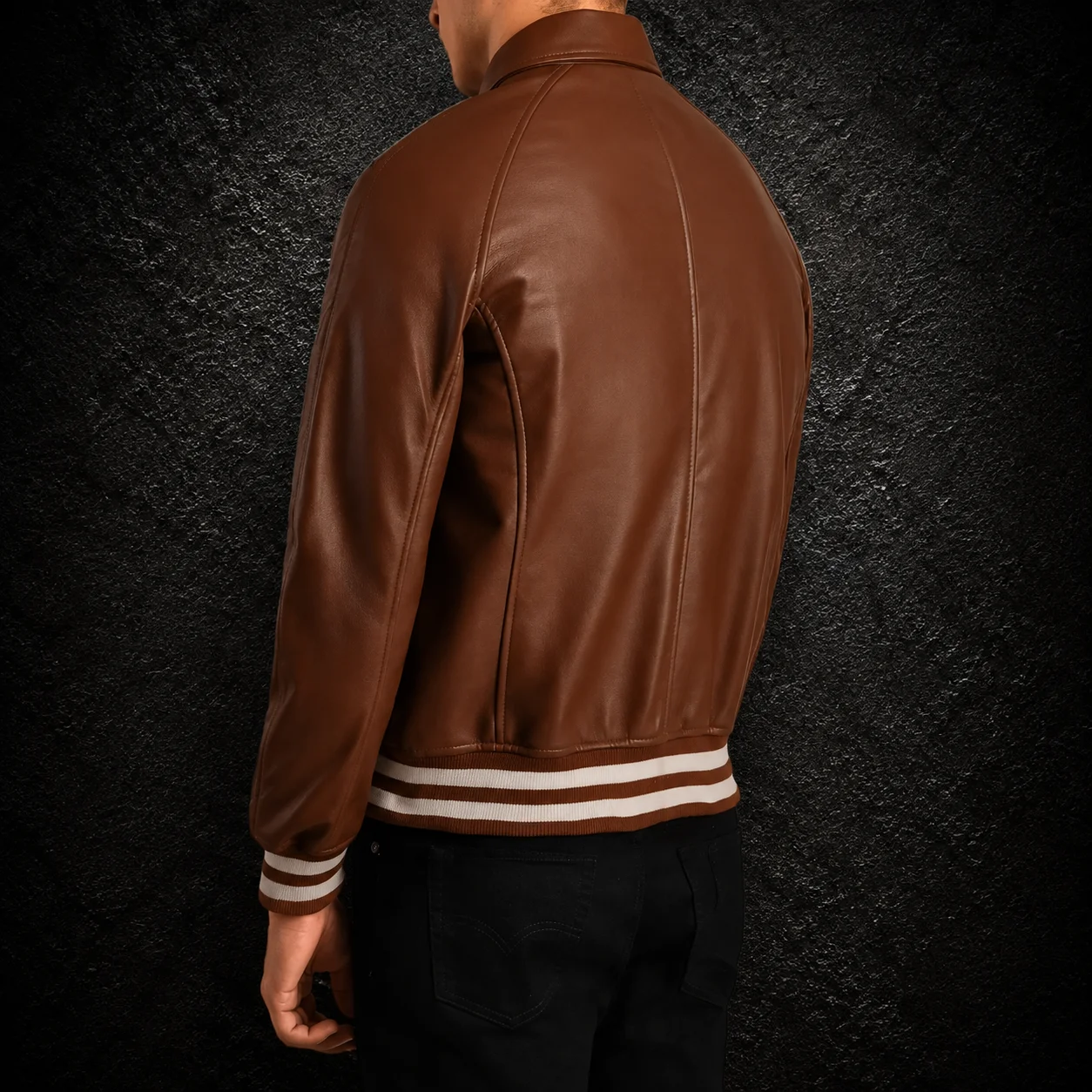 Men's Kingston Brown Leather Varsity Jacket alternate