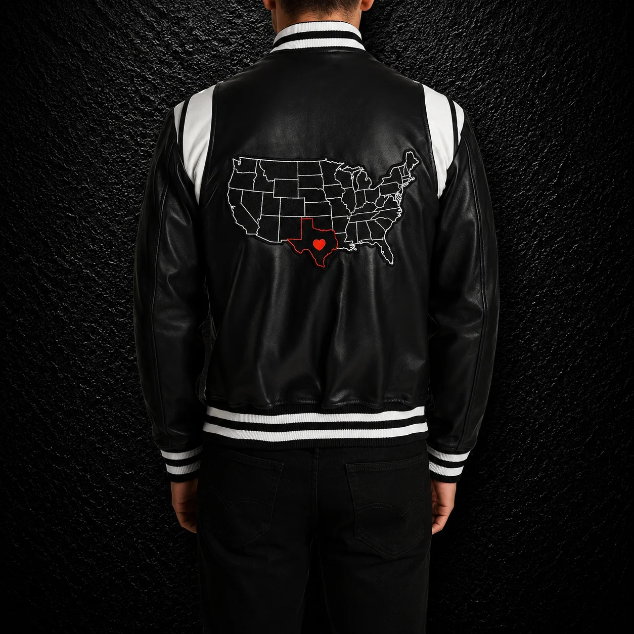 Men's Lone Star Black & White Leather Varsity Jacket alternate