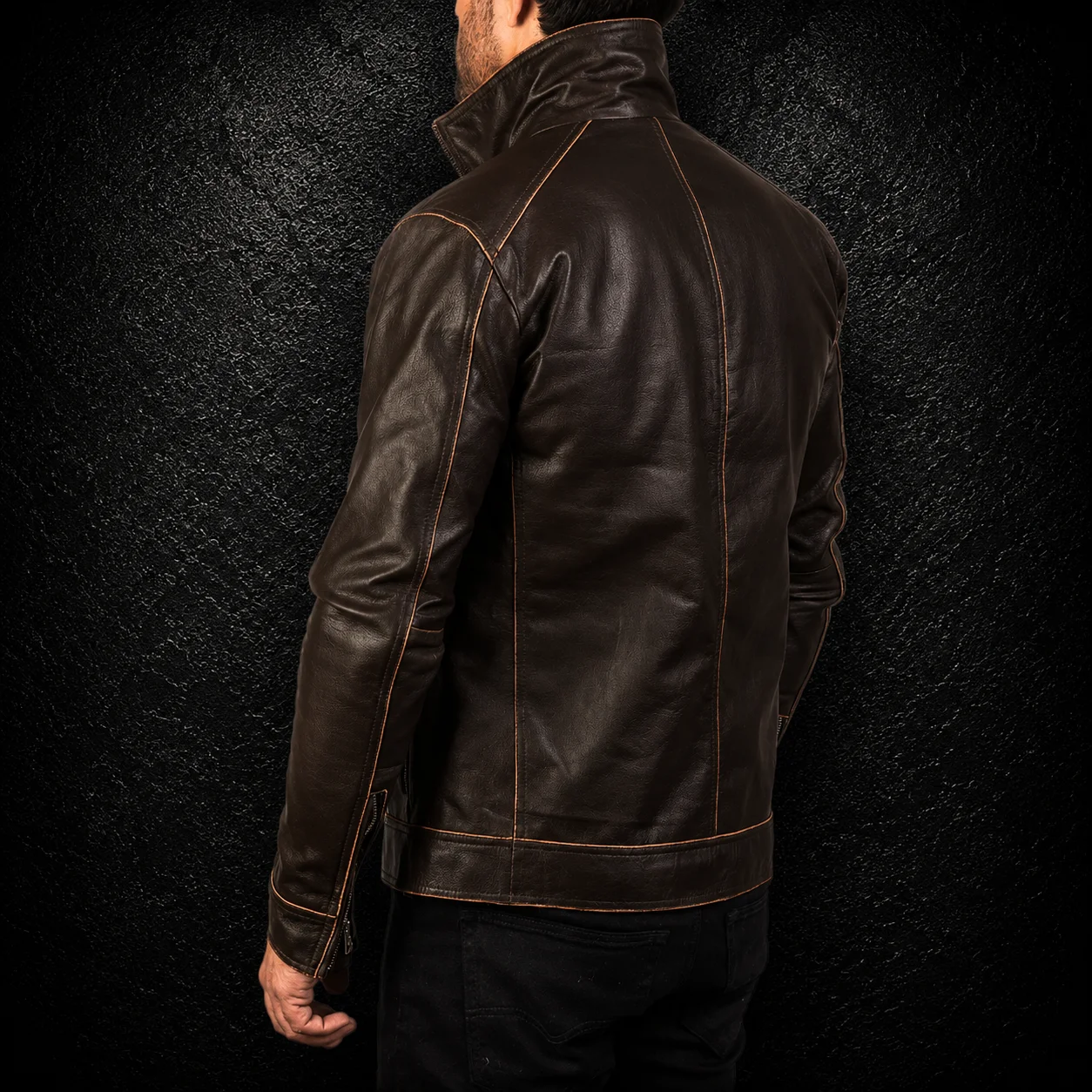 Men's Canyon Brown Goatskin Leather Biker Jacket alternate