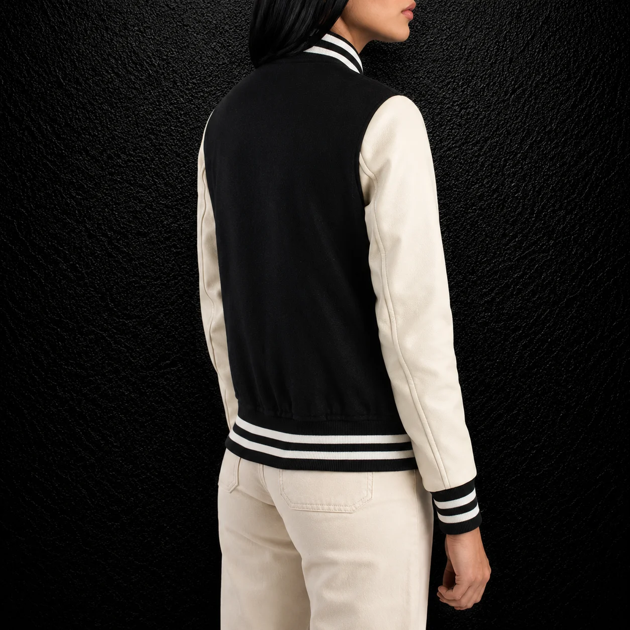 Women's Monochrome Black and White Hybrid Varsity Jacket alternate