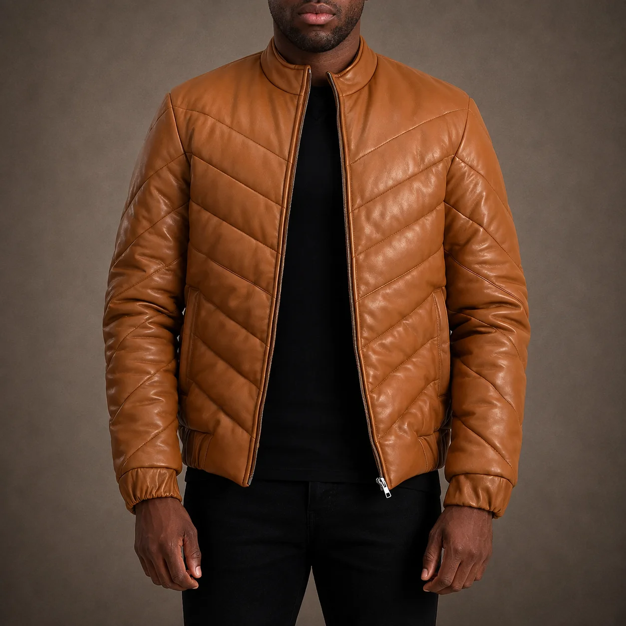 Men's Alpine Tan Sheepskin Leather Puffer Jacket