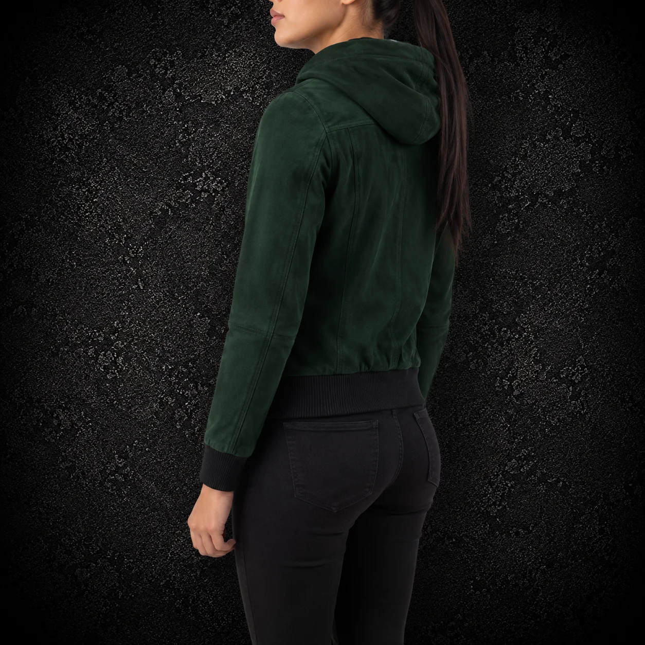 Everwyn Green Fleece-Lined Hooded Suede Bomber Jacket alternate