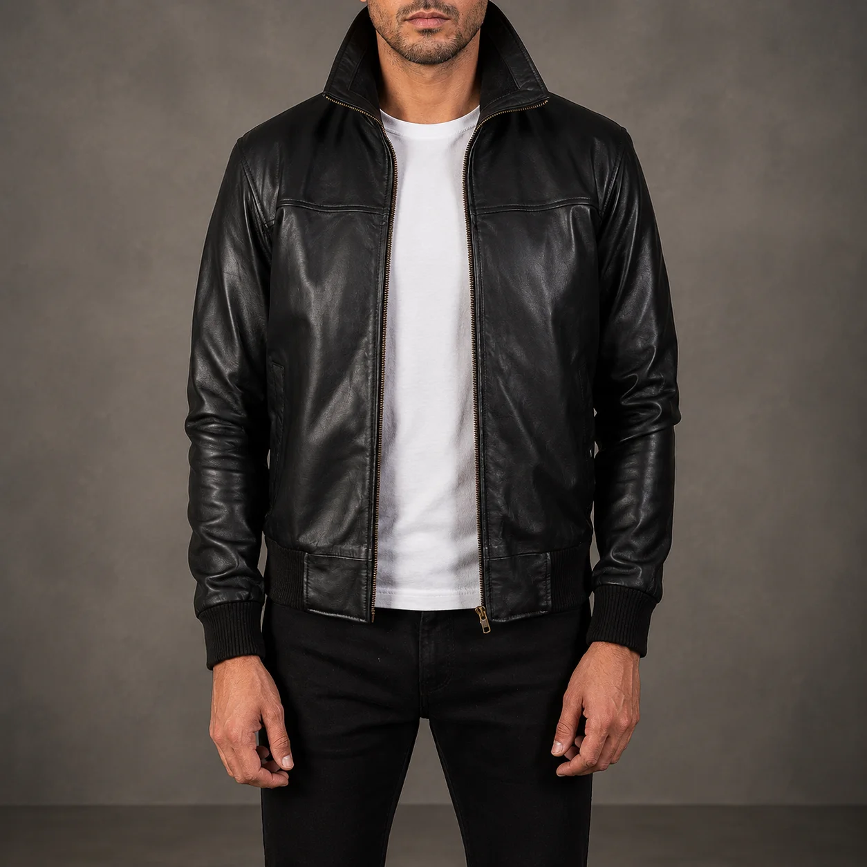 Air Rolf Black Leather Bomber Jacket