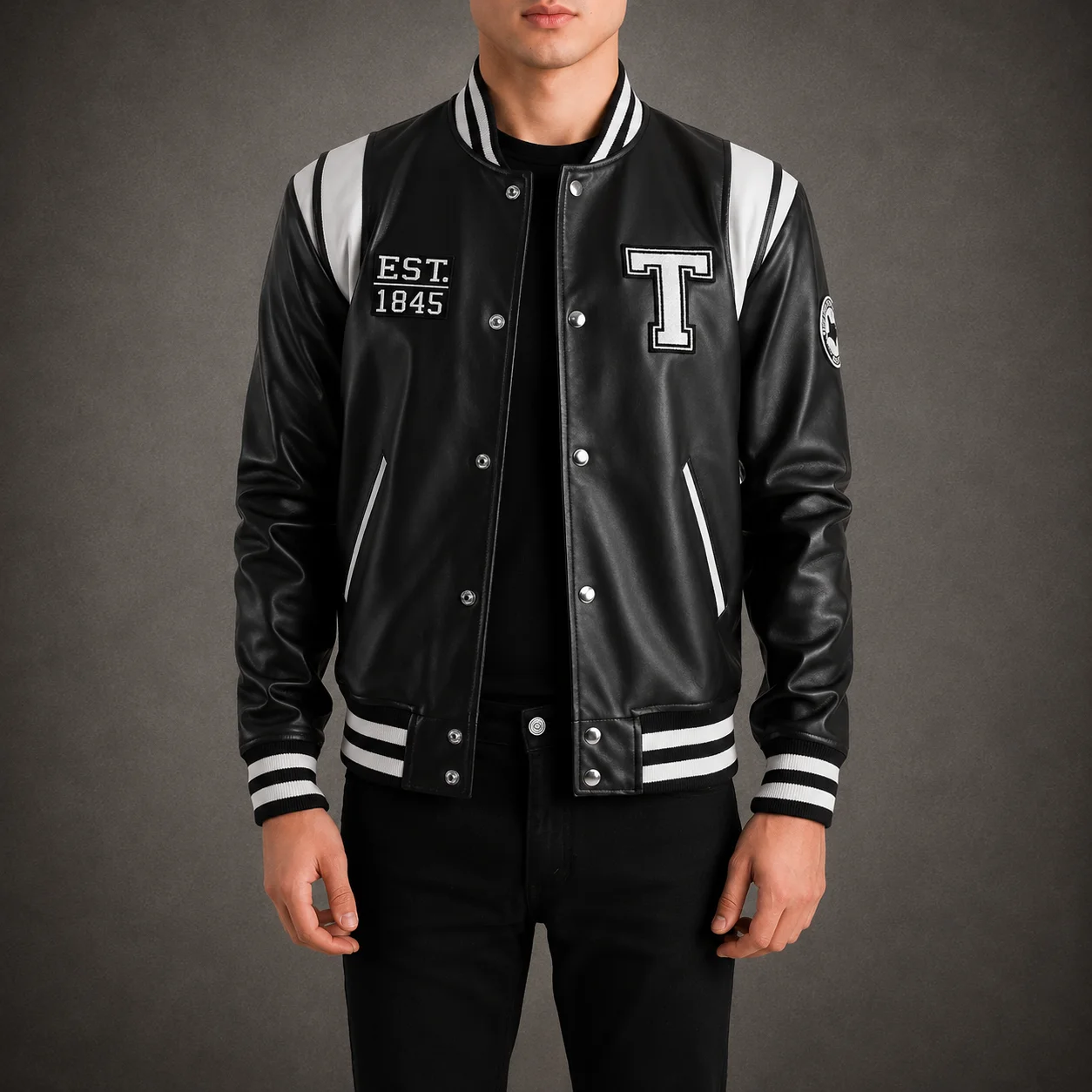 Men's Lone Star Texas Black and White Leather Varsity Jacket