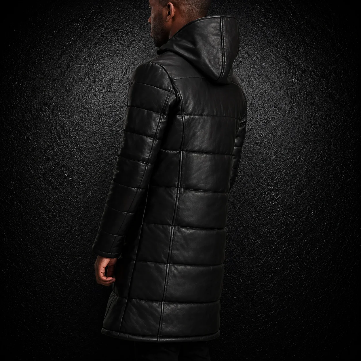 Men's Arctic Black Hooded Leather Puffer Coat alternate