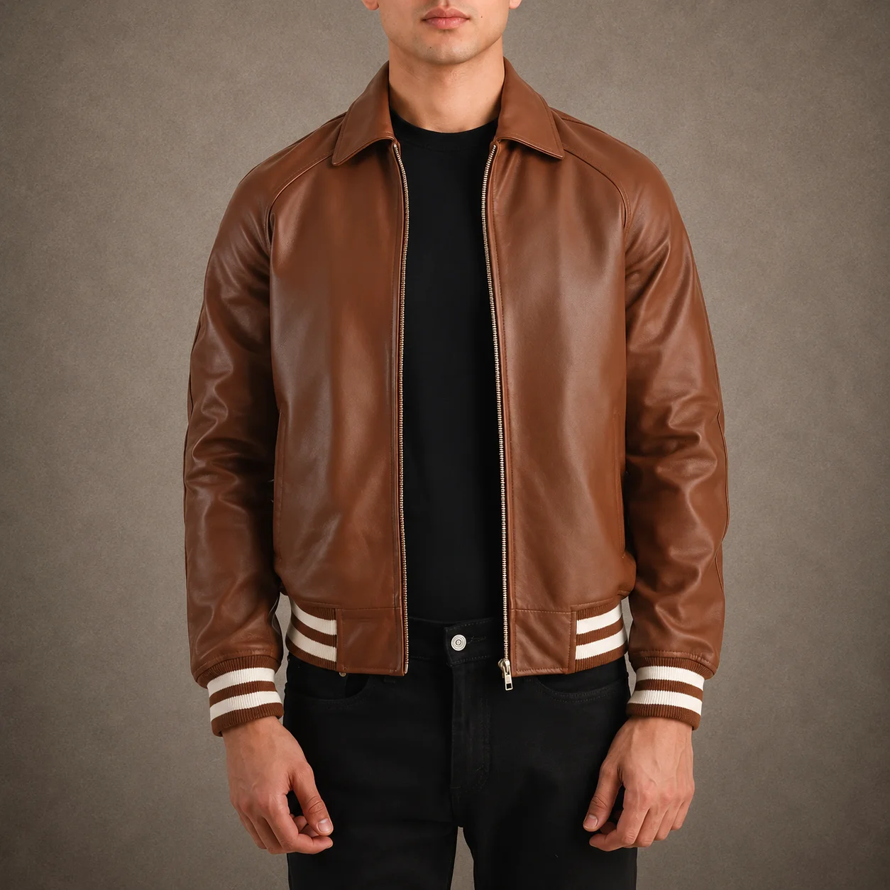 Men's Kingston Brown Leather Varsity Jacket